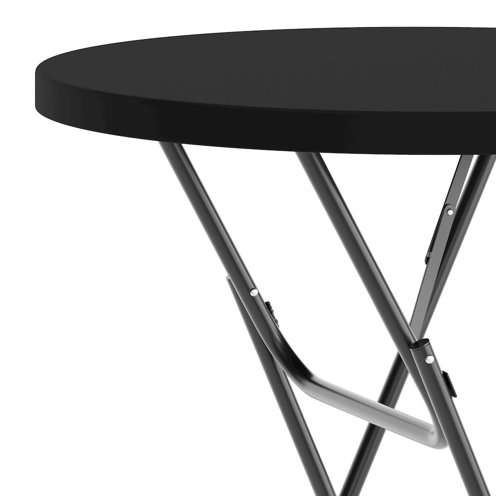 Elon Commercial Grade 2.6-Foot Round Black Plastic Bar Height Folding Table. Picture 8