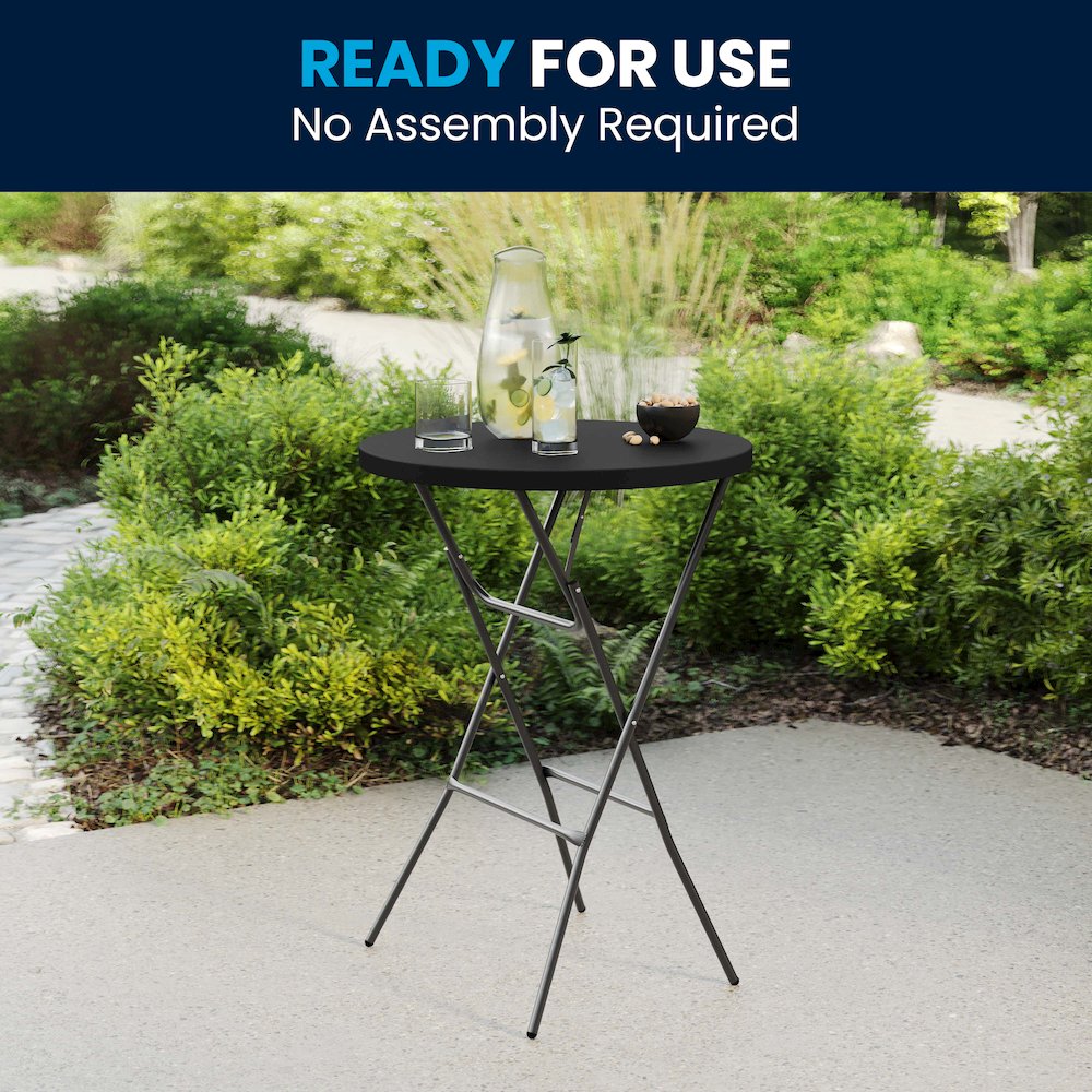 Elon Commercial Grade 2.6-Foot Round Black Plastic Bar Height Folding Table. Picture 6