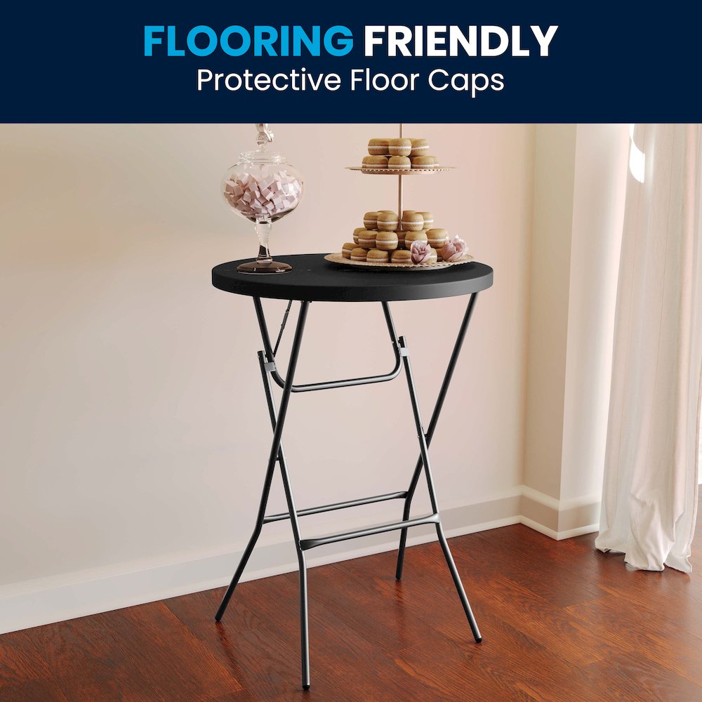 Elon Commercial Grade 2.6-Foot Round Black Plastic Bar Height Folding Table. Picture 7
