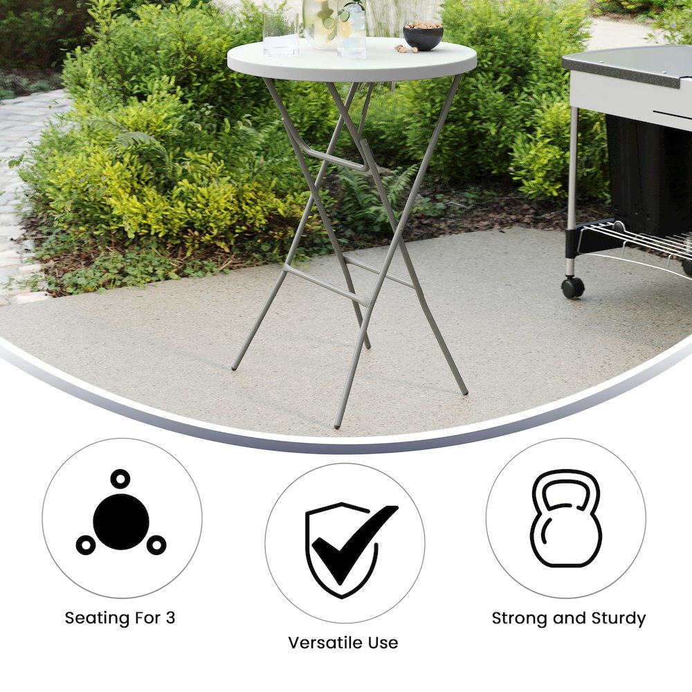 2.6-Foot Round Granite White Plastic Bar Height Folding Table. Picture 5