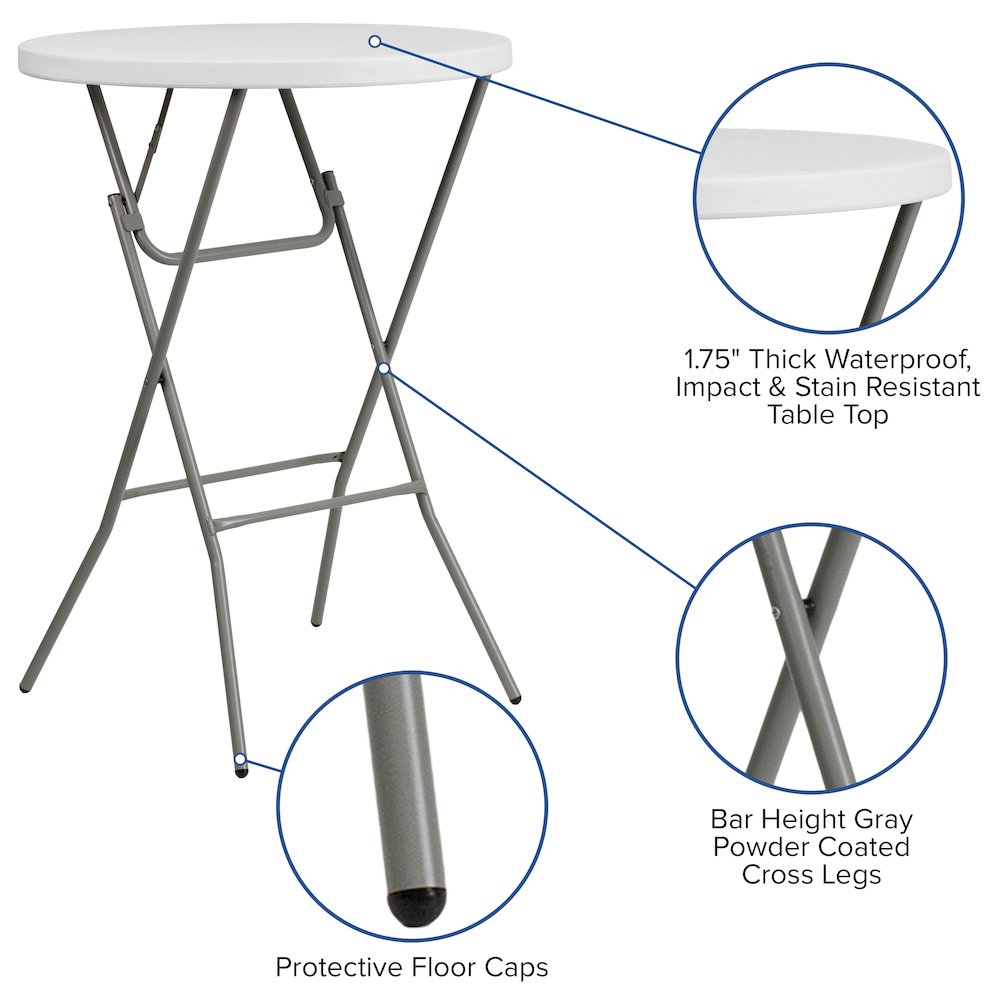 2.6-Foot Round Granite White Plastic Bar Height Folding Table. Picture 7