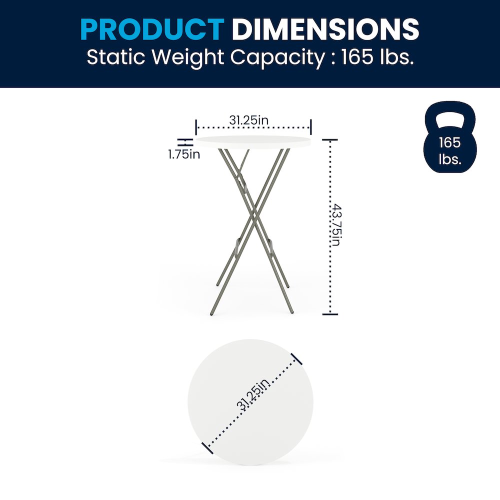 3-Foot Round Granite White Plastic Bar Height Folding Table. Picture 2