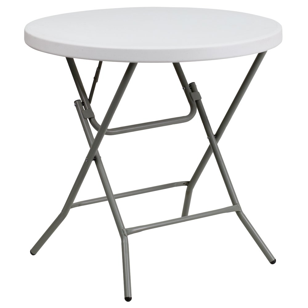 2.63-Foot Round Granite White Plastic Folding Table. Picture 1