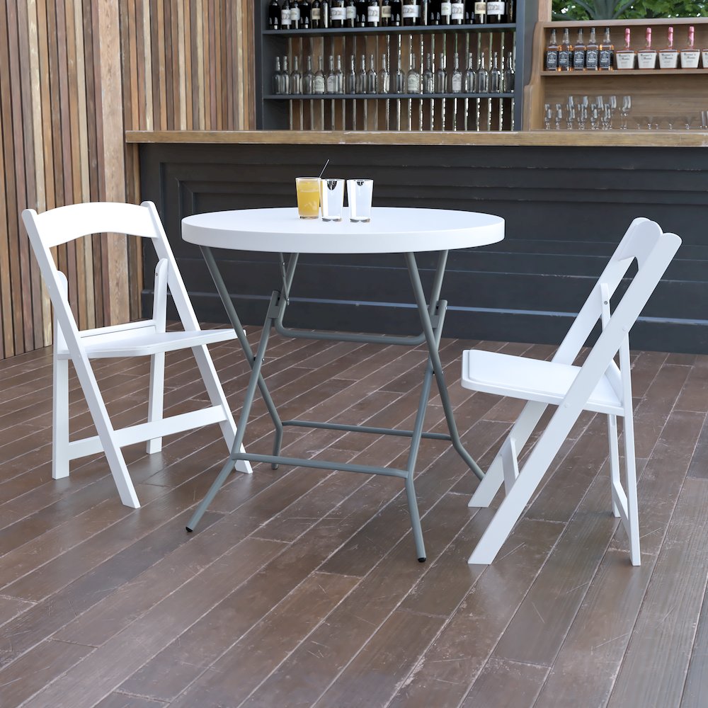 2.63-Foot Round Granite White Plastic Folding Table. Picture 2
