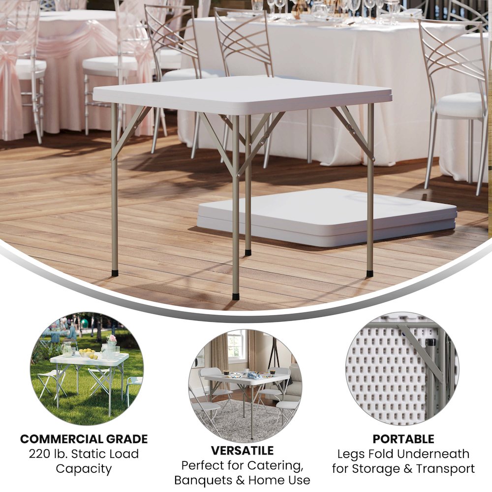 2.85-Foot Square Granite White Plastic Folding Table. Picture 5