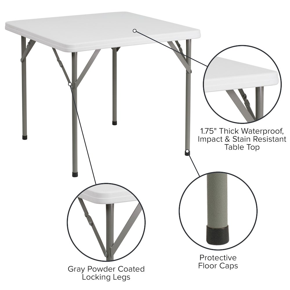 2.85-Foot Square Granite White Plastic Folding Table. Picture 6