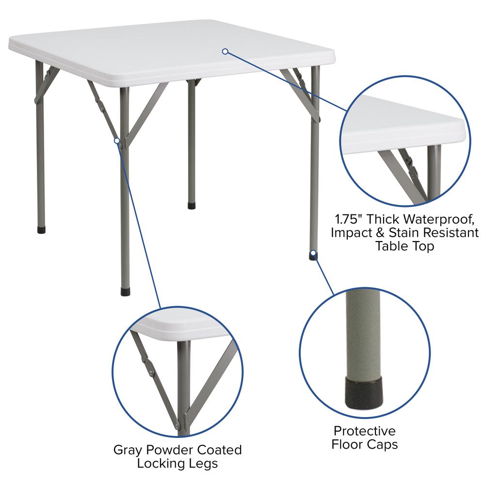2.85-Foot Square Granite White Plastic Folding Table. Picture 4