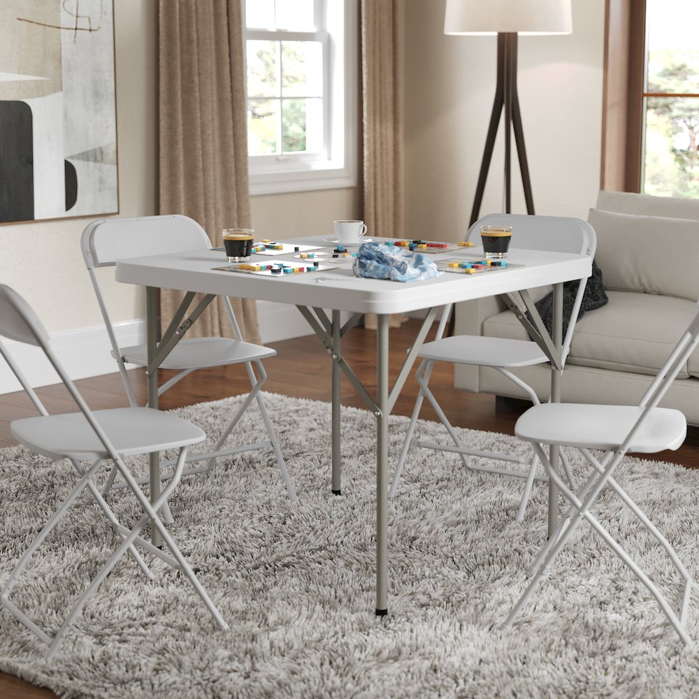 2.85-Foot Square Granite White Plastic Folding Table. Picture 3
