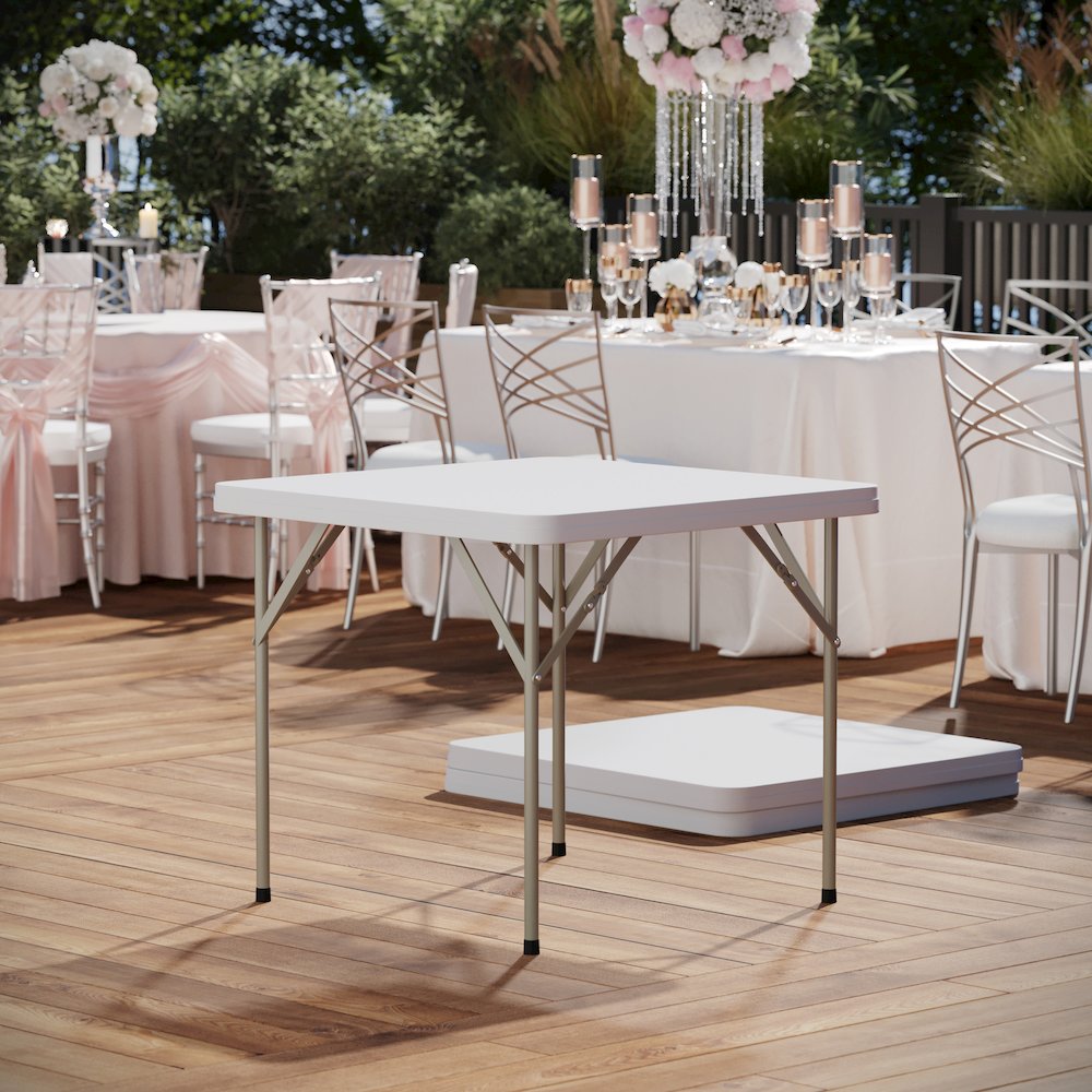 2.85-Foot Square Granite White Plastic Folding Table. Picture 8