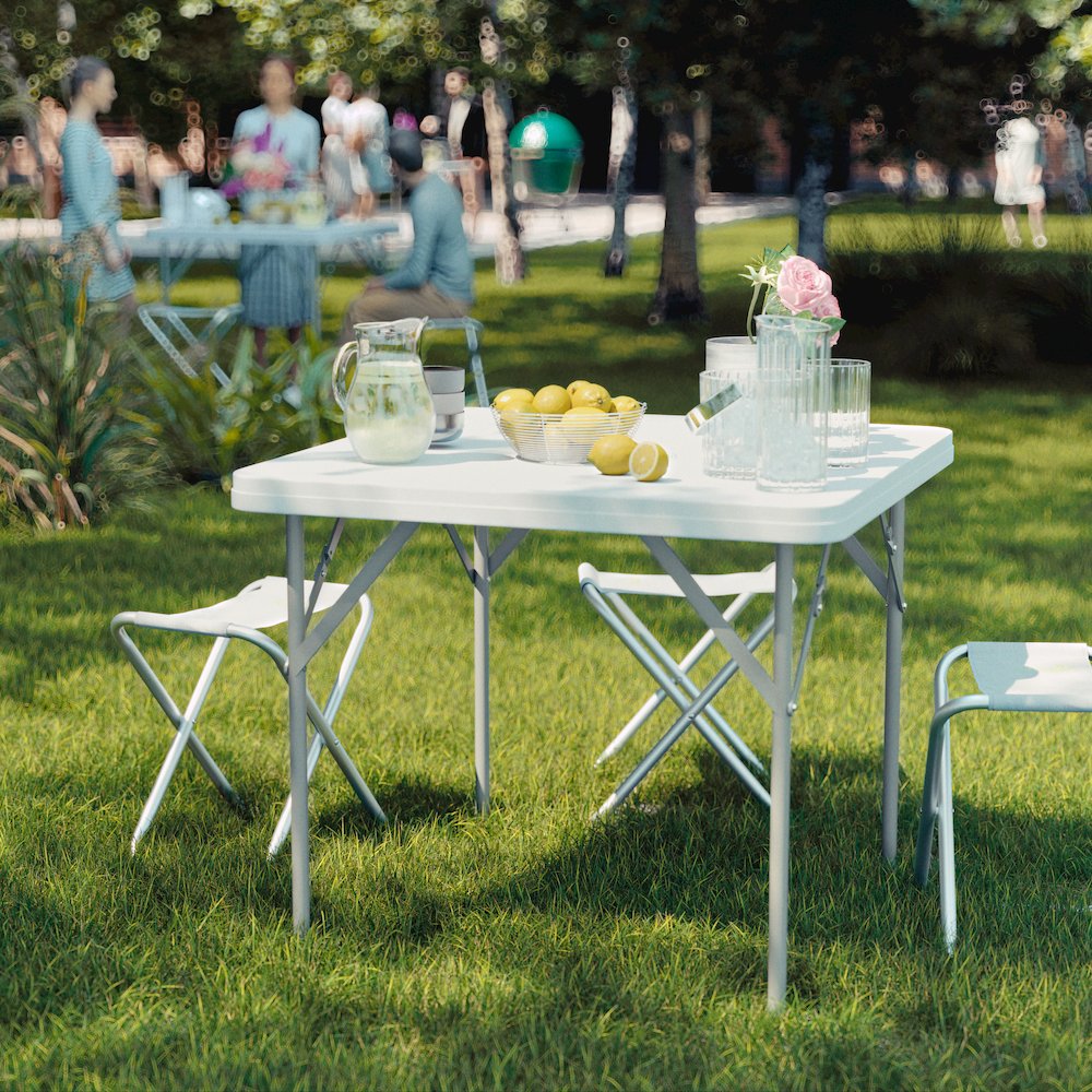 2.85-Foot Square Granite White Plastic Folding Table. Picture 2