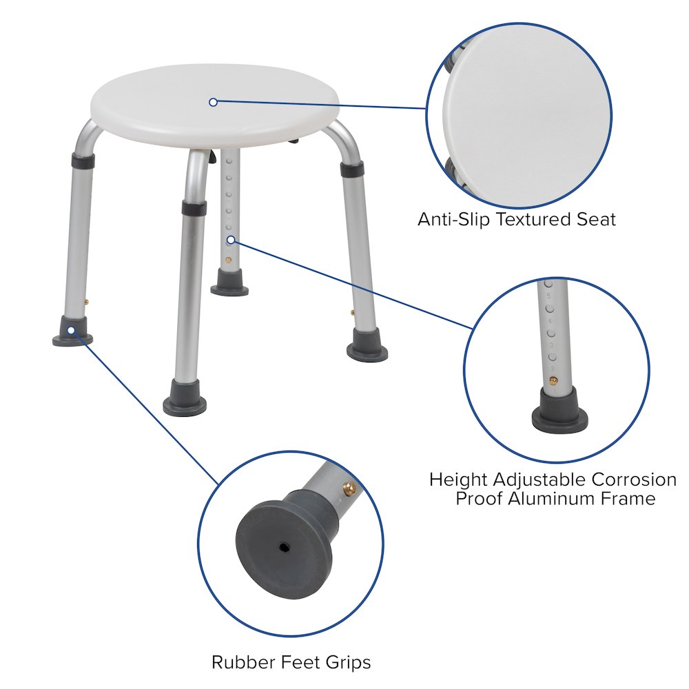 300 Lb. Capacity, Adjustable White Bath, Shower Stool. Picture 6