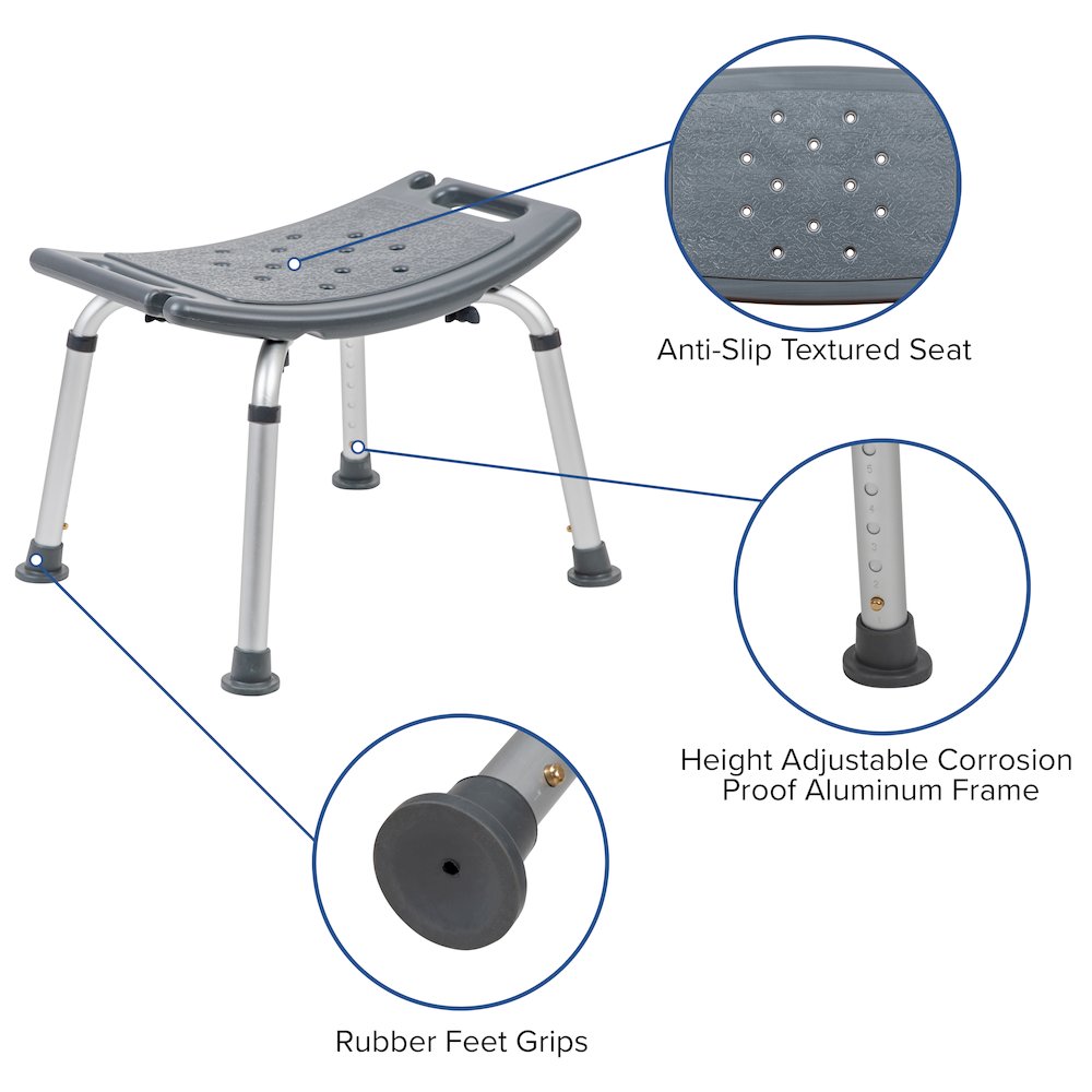 300 Lb. Capacity, Adjustable Gray Bath, Shower Chair with Non-slip Feet. Picture 6