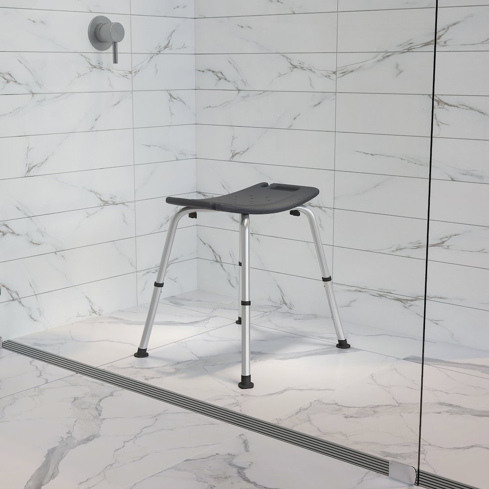 300 Lb. Capacity, Adjustable Gray Bath, Shower Chair with Non-slip Feet. Picture 3