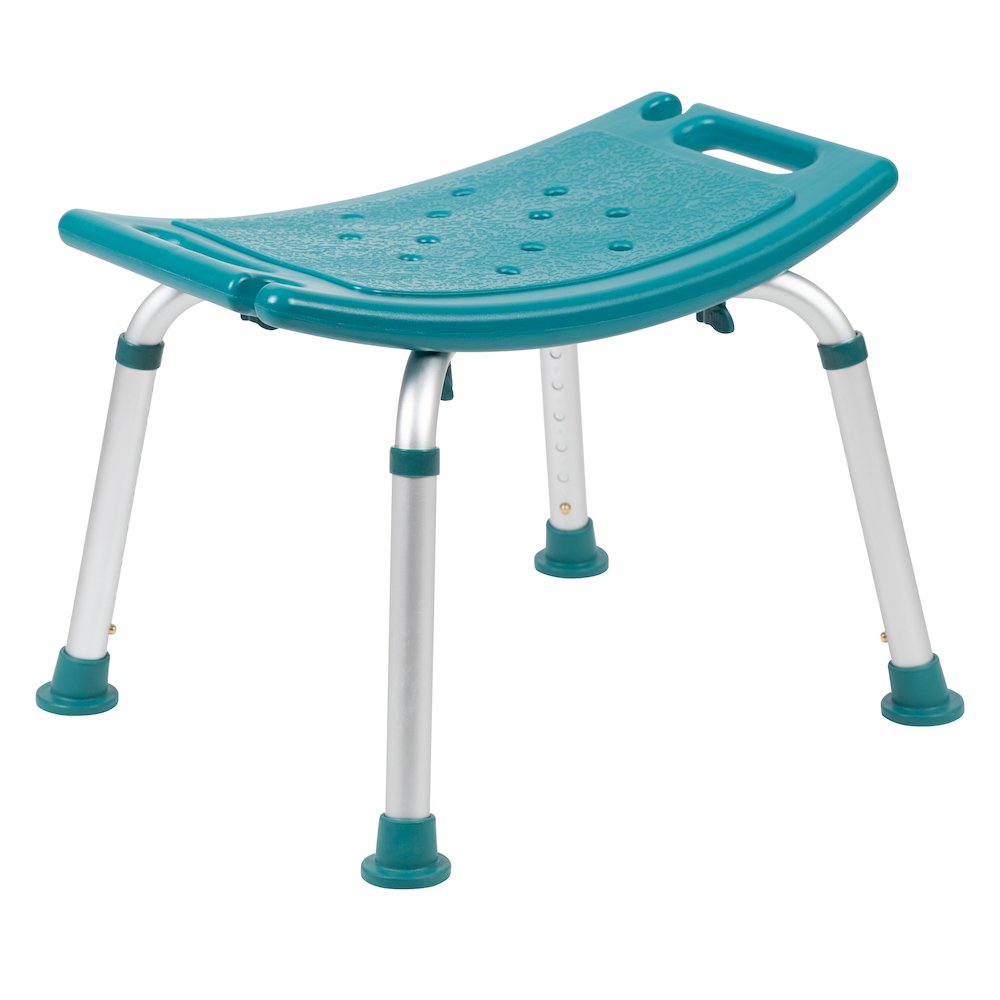 300 Lb. Capacity, Adjustable Teal Bath, Shower Chair with Non-slip Feet. Picture 1