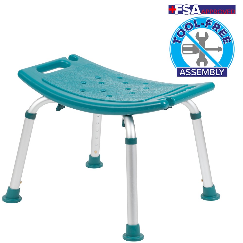 300 Lb. Capacity, Adjustable Teal Bath, Shower Chair with Non-slip Feet. Picture 8
