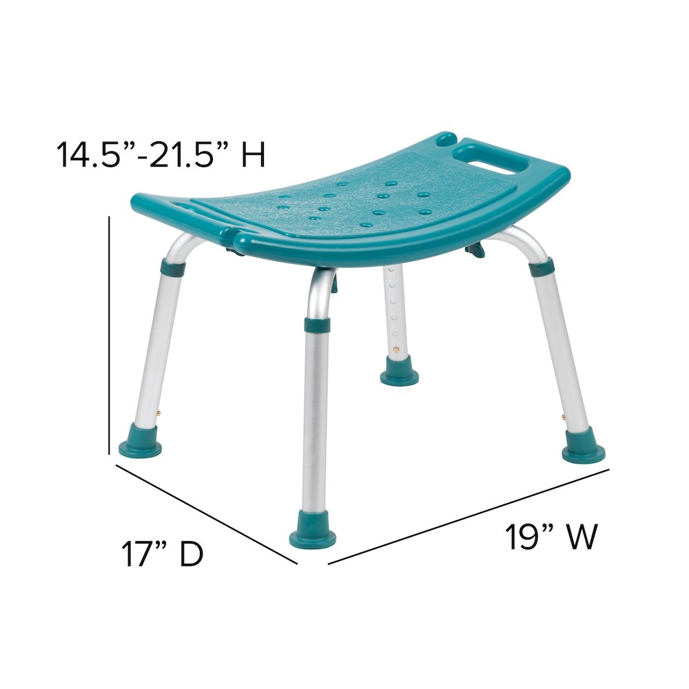 300 Lb. Capacity, Adjustable Teal Bath, Shower Chair with Non-slip Feet. Picture 7