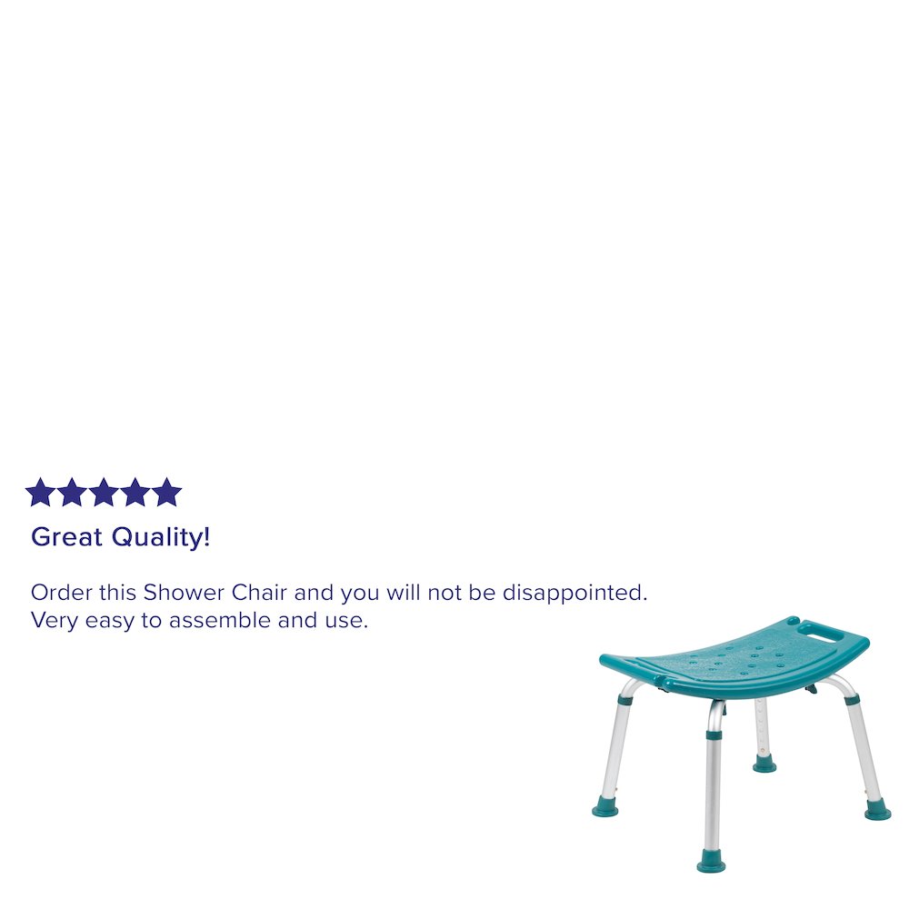 300 Lb. Capacity, Adjustable Teal Bath, Shower Chair with Non-slip Feet. Picture 5