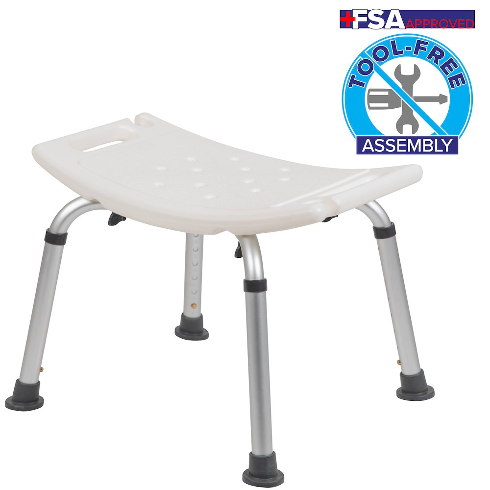 300 Lb. Capacity, Adjustable White Bath, Shower Chair with Non-slip Feet. Picture 8