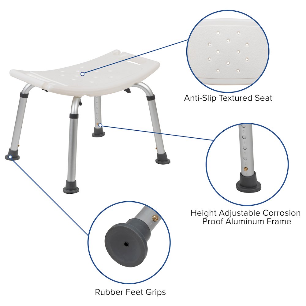 300 Lb. Capacity, Adjustable White Bath, Shower Chair with Non-slip Feet. Picture 6