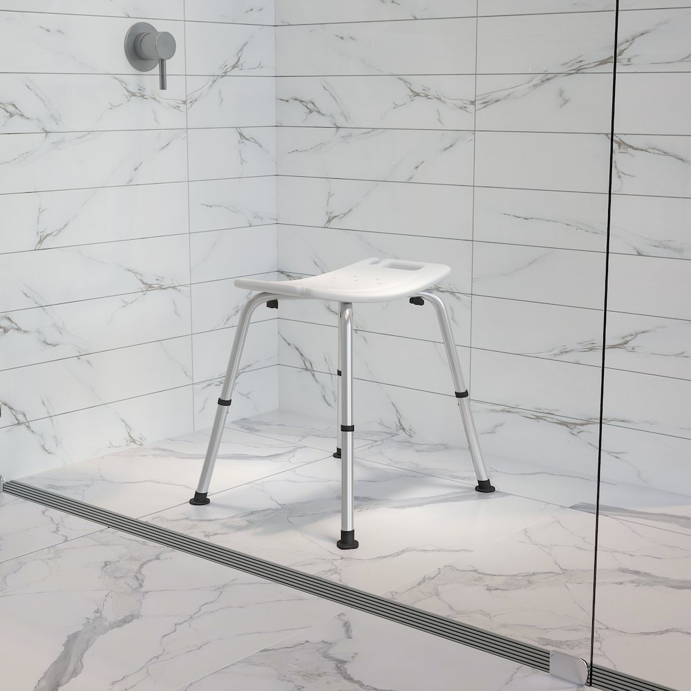 300 Lb. Capacity, Adjustable White Bath, Shower Chair with Non-slip Feet. Picture 3