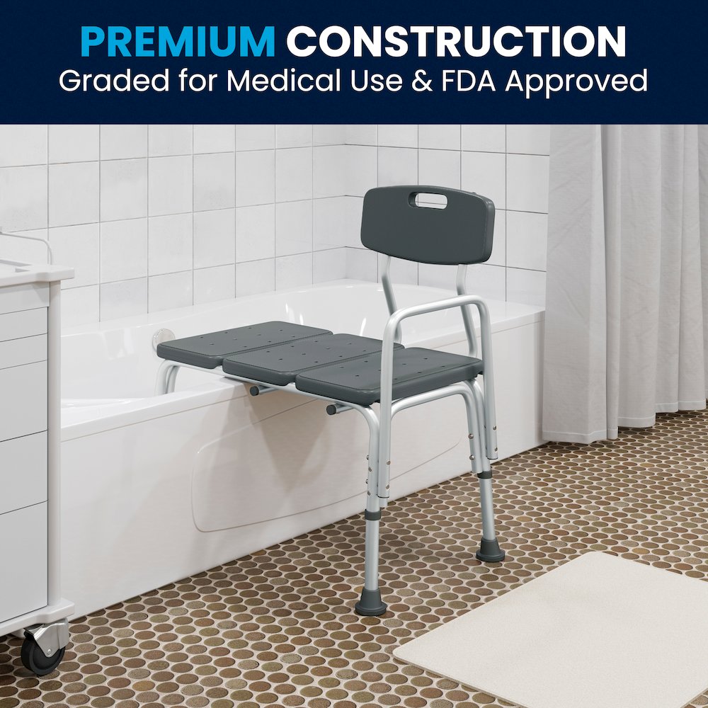 300 Lb. Capacity Adjustable Gray Bath & Shower Transfer Bench and Side Arm. Picture 8