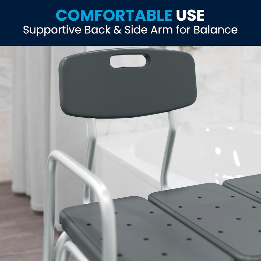 300 Lb. Capacity Adjustable Gray Bath & Shower Transfer Bench and Side Arm. Picture 9