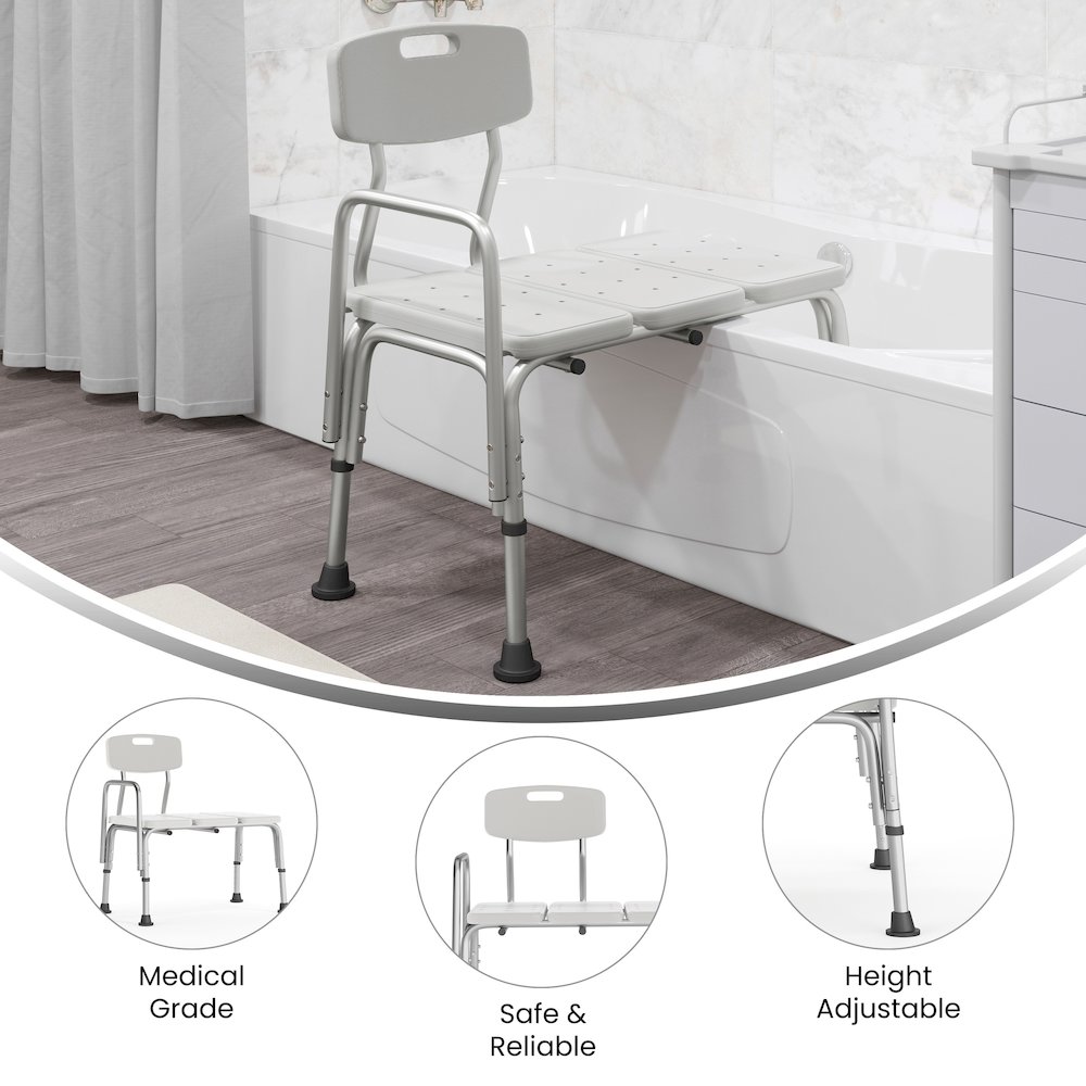 300 Lb. Capacity Adjustable White Bath & Shower Transfer Bench and Side Arm. Picture 5