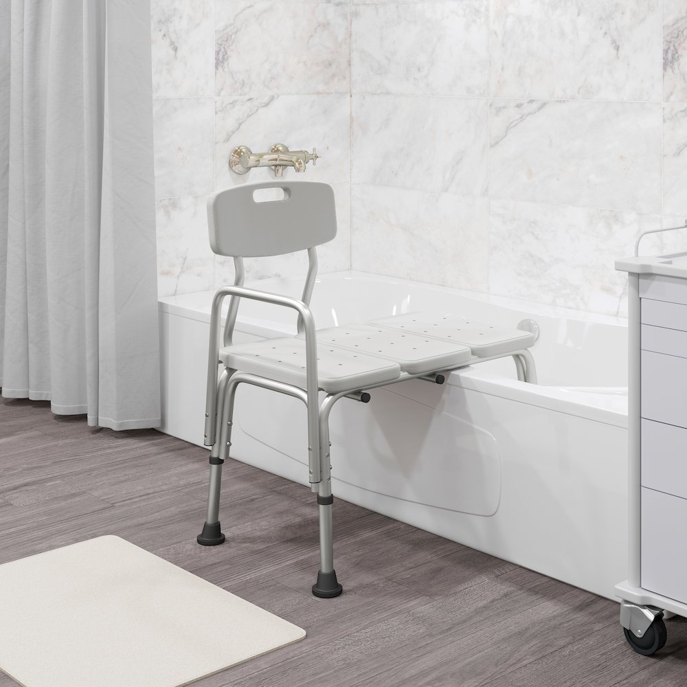 300 Lb. Capacity Adjustable White Bath & Shower Transfer Bench and Side Arm. Picture 2