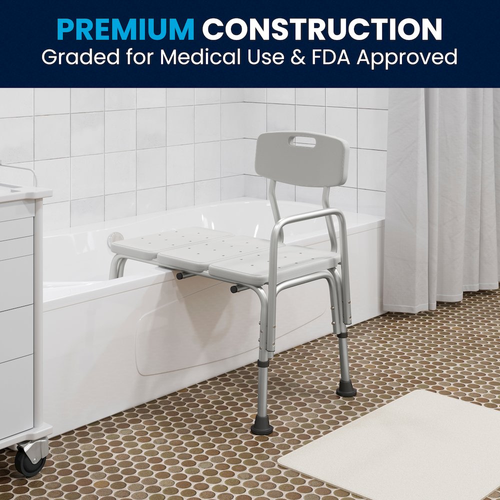 300 Lb. Capacity Adjustable White Bath & Shower Transfer Bench and Side Arm. Picture 8