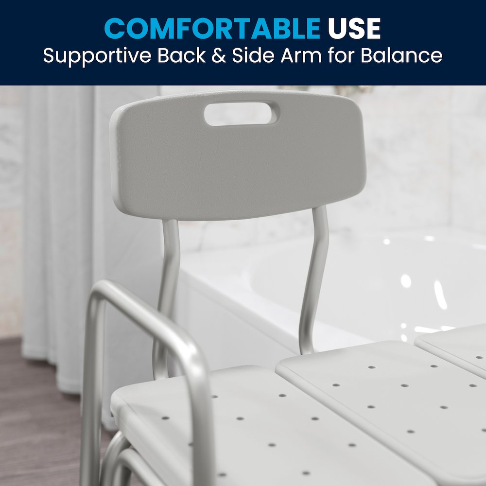 300 Lb. Capacity Adjustable White Bath & Shower Transfer Bench and Side Arm. Picture 9