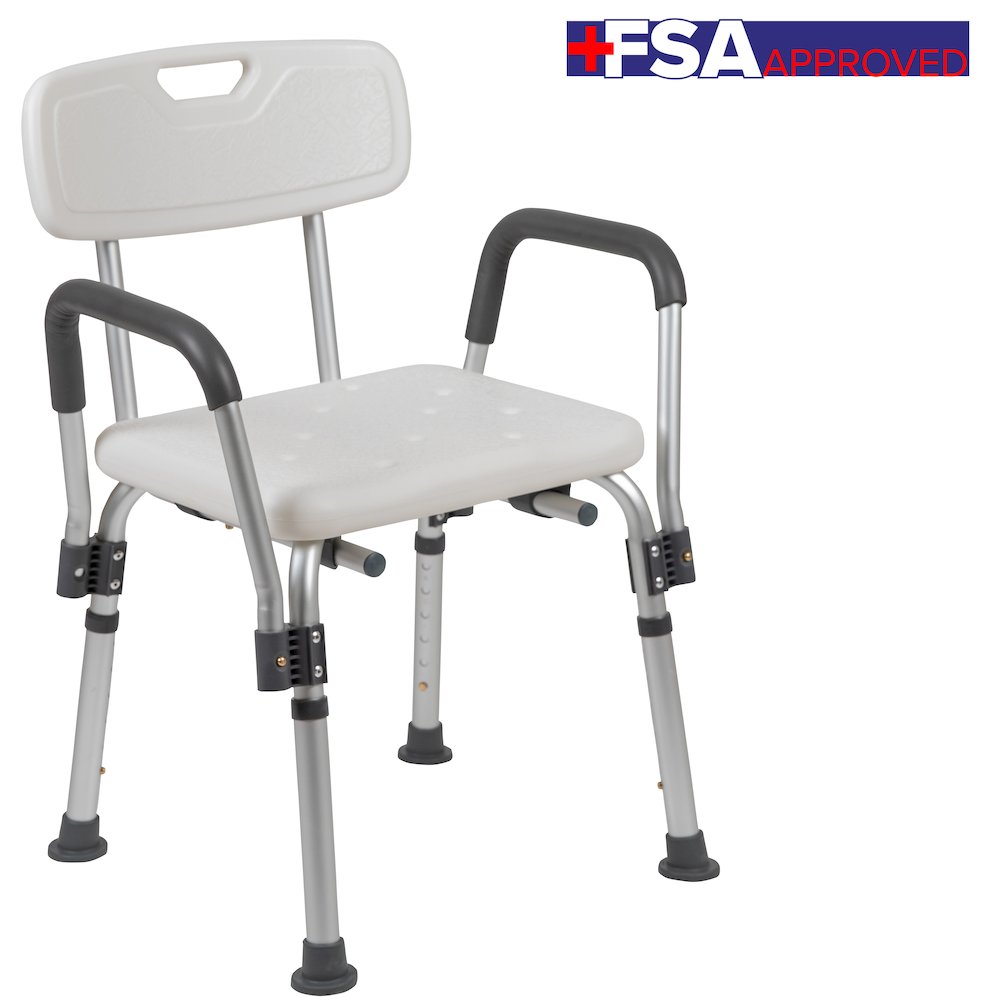 300 Lb. Capacity, Adjustable White Bath, Shower Chair with Depth Adjustable Back. Picture 8