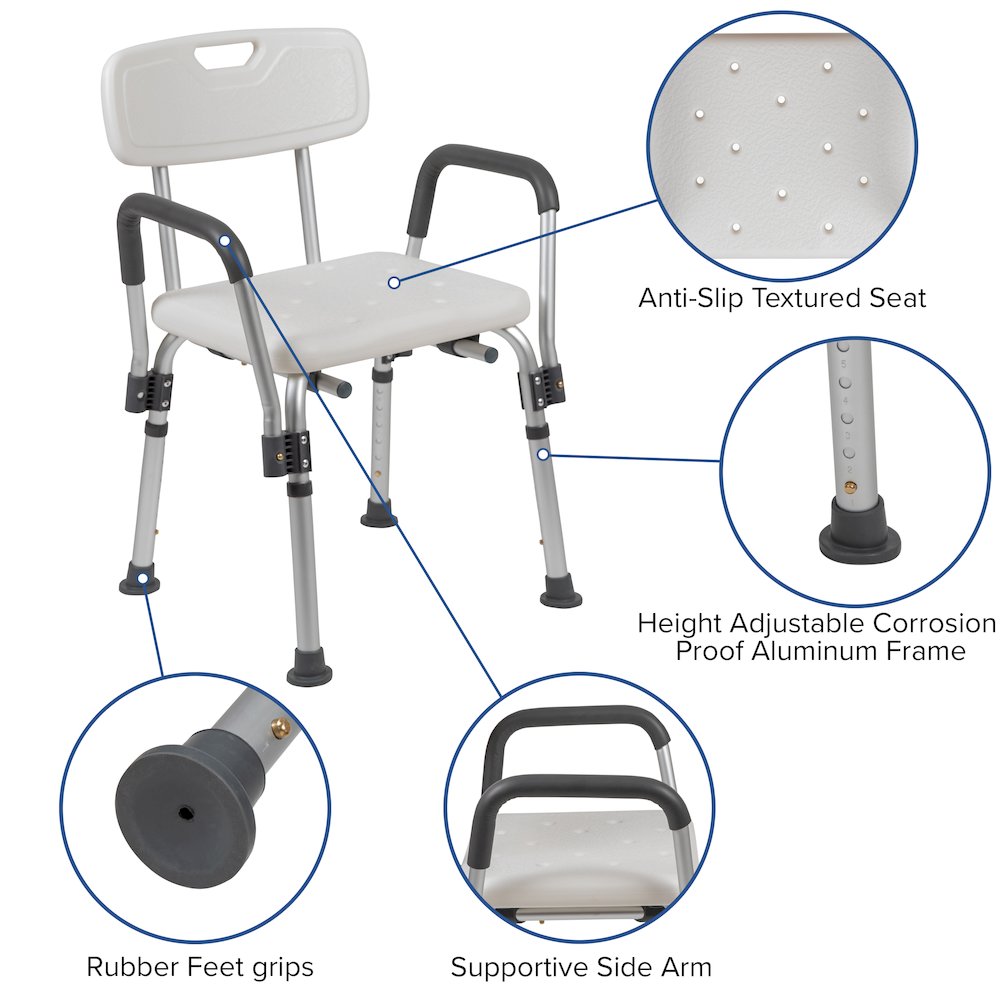 300 Lb. Capacity, Adjustable White Bath, Shower Chair with Depth Adjustable Back. Picture 6