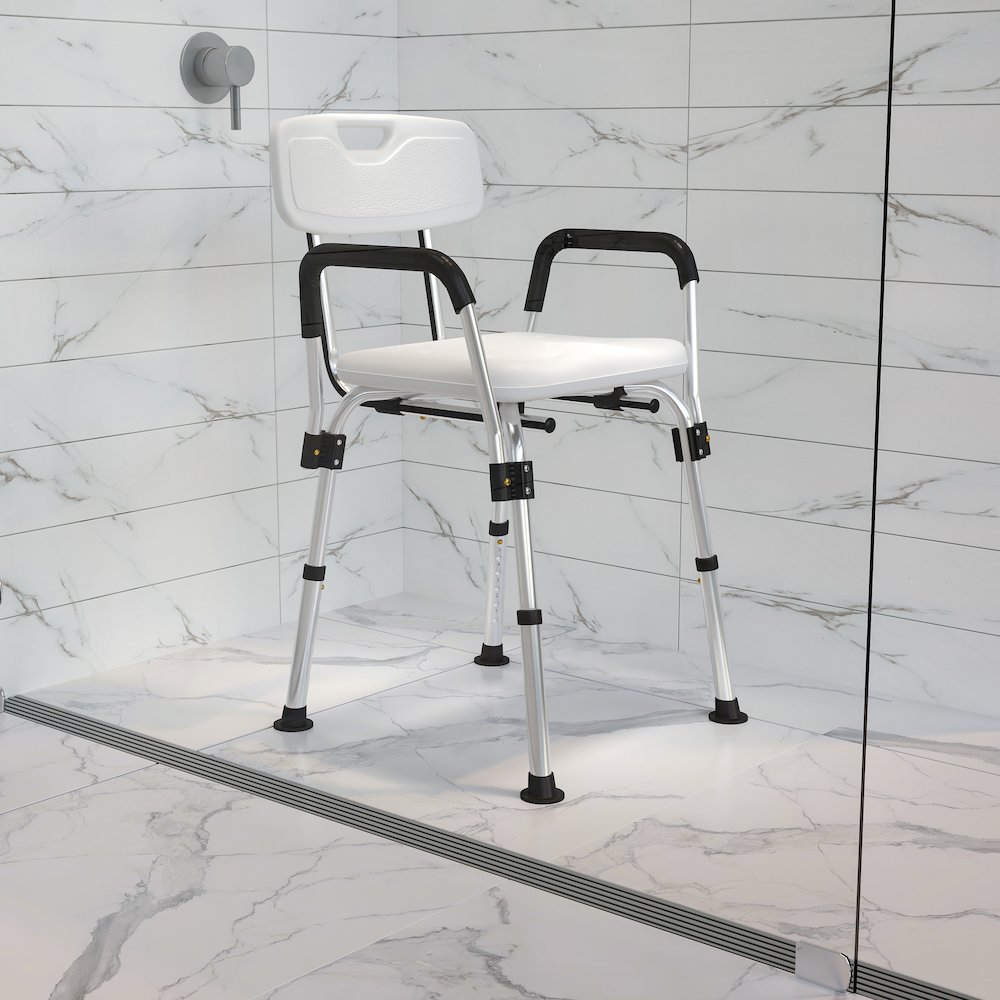 300 Lb. Capacity, Adjustable White Bath, Shower Chair with Depth Adjustable Back. Picture 3