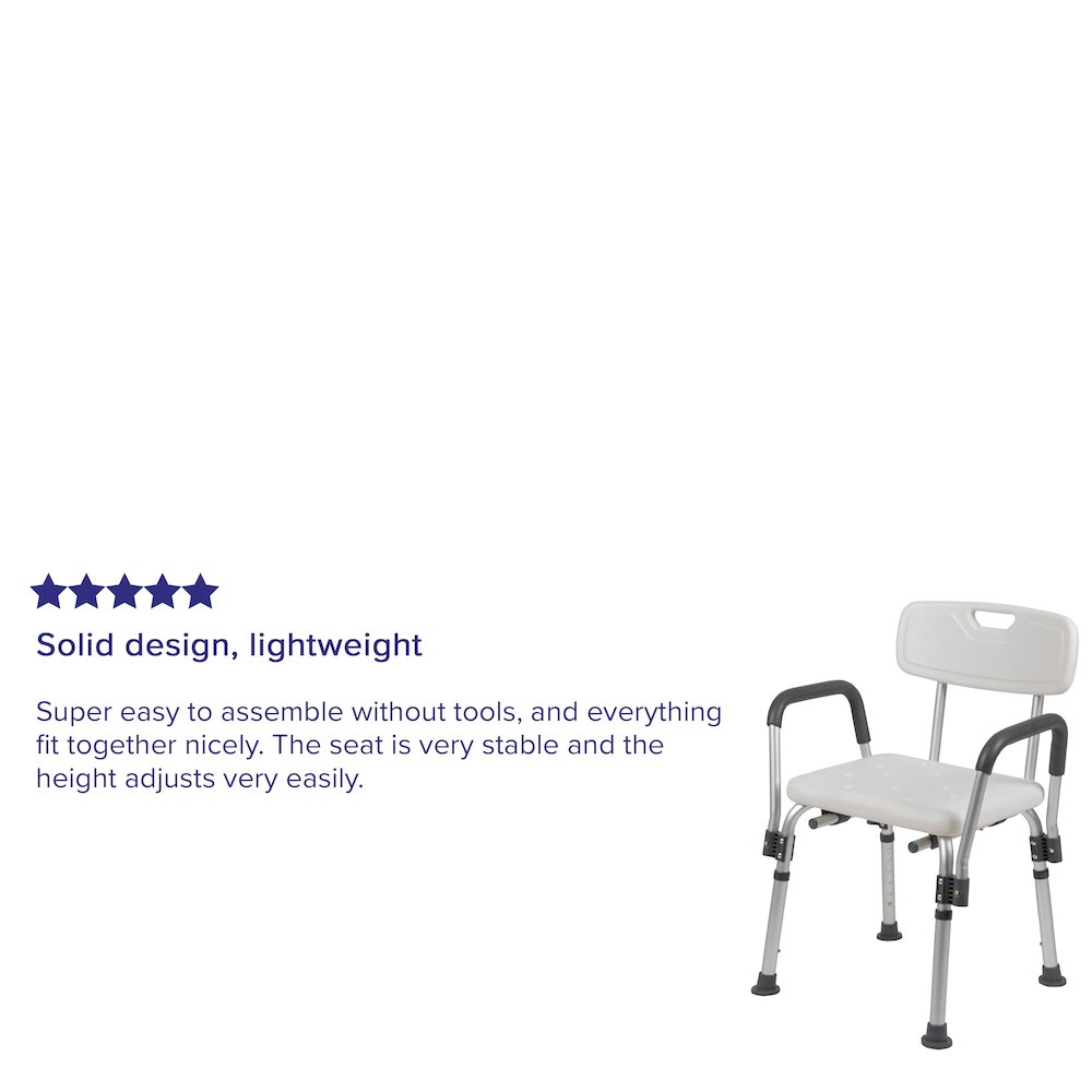 300 Lb. Capacity, Adjustable White Bath, Shower Chair with Depth Adjustable Back. Picture 5
