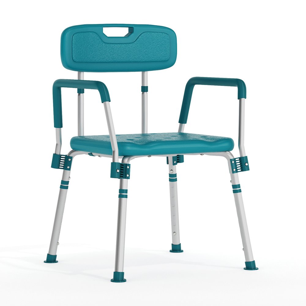 300 Lb. Capacity Adjustable Teal Bath, Shower Chair with Quick Release Back. Picture 1