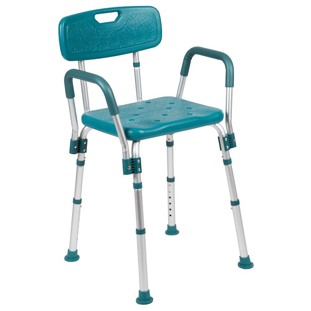 300 Lb. Capacity Adjustable Teal Bath, Shower Chair with Quick Release Back. Picture 12