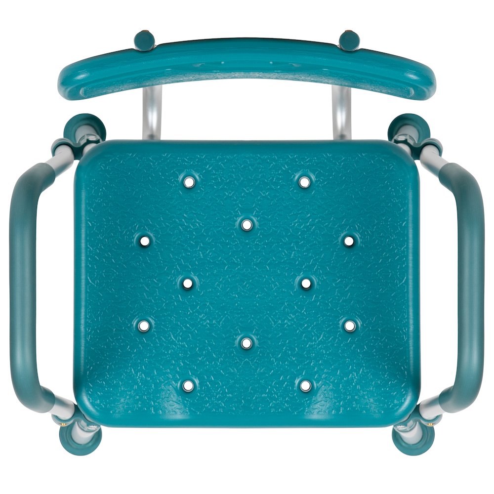 300 Lb. Capacity Adjustable Teal Bath, Shower Chair with Quick Release Back. Picture 15