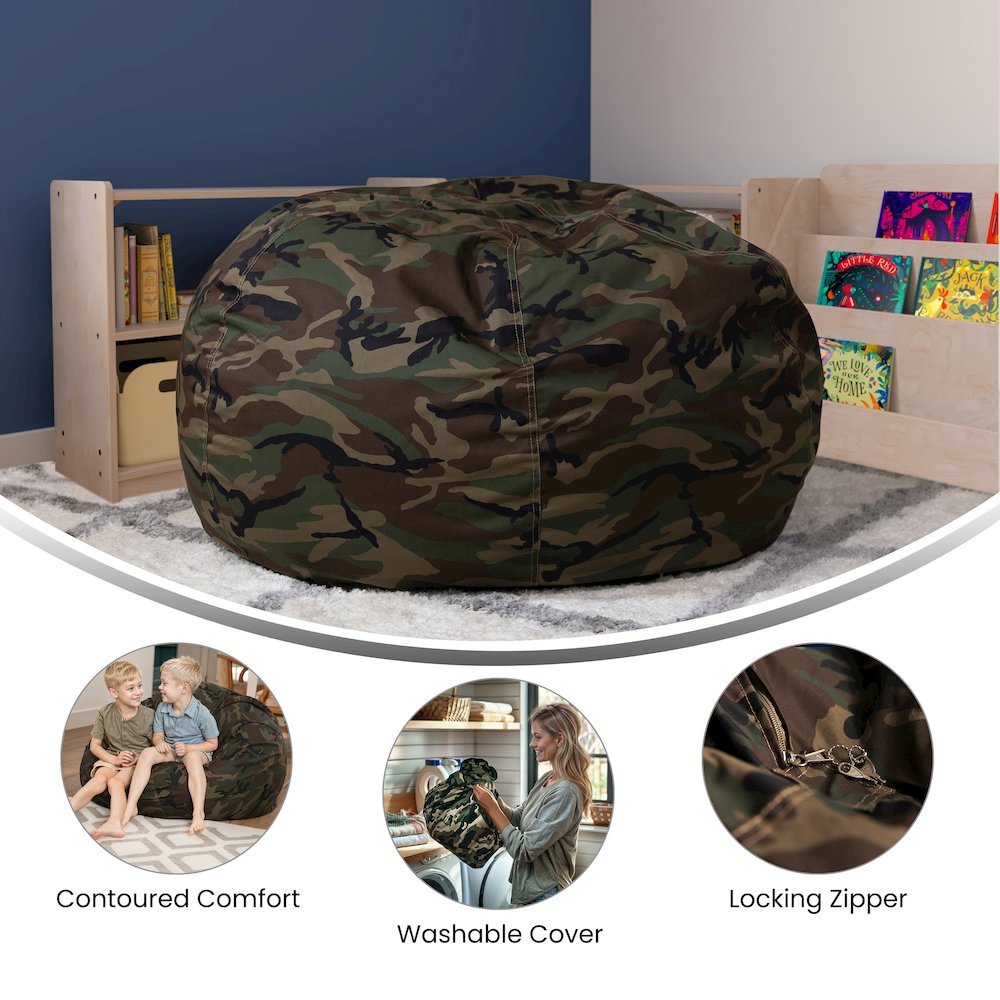 Oversized Camouflage Refillable Bean Bag Chair for All Ages. Picture 6