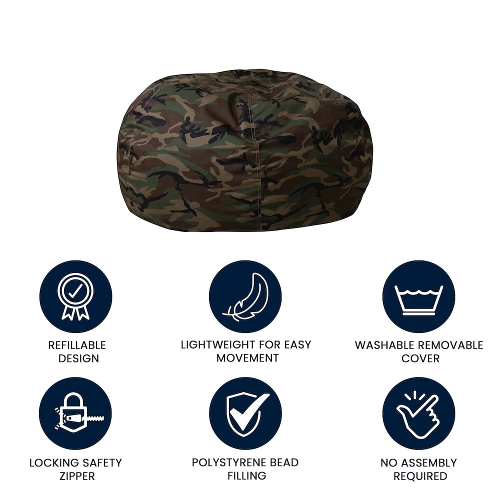 Oversized Camouflage Refillable Bean Bag Chair for All Ages. Picture 5