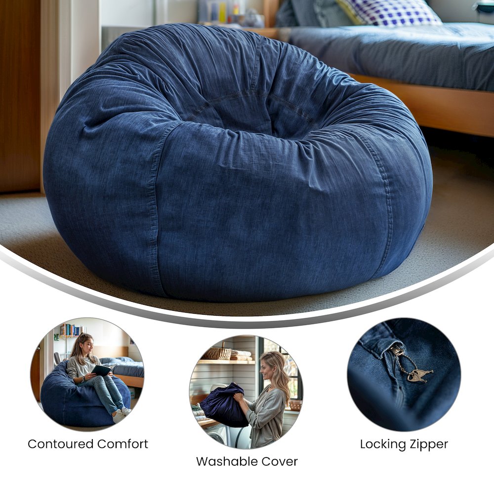 Oversized Denim Refillable Bean Bag Chair for All Ages. Picture 6