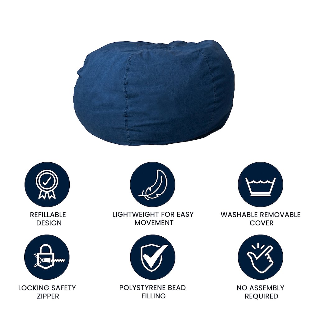 Oversized Denim Refillable Bean Bag Chair for All Ages. Picture 5
