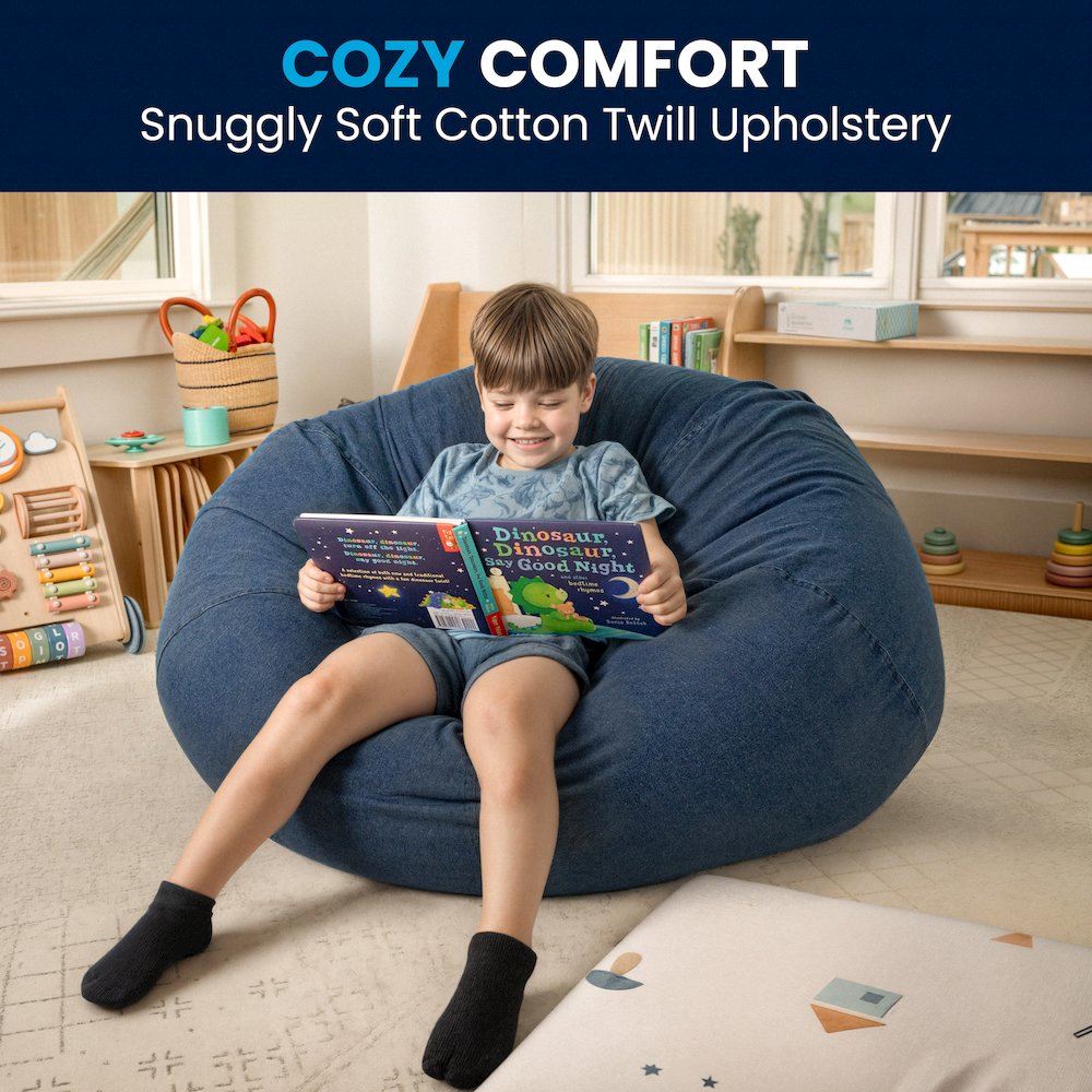 Oversized Denim Refillable Bean Bag Chair for All Ages. Picture 2