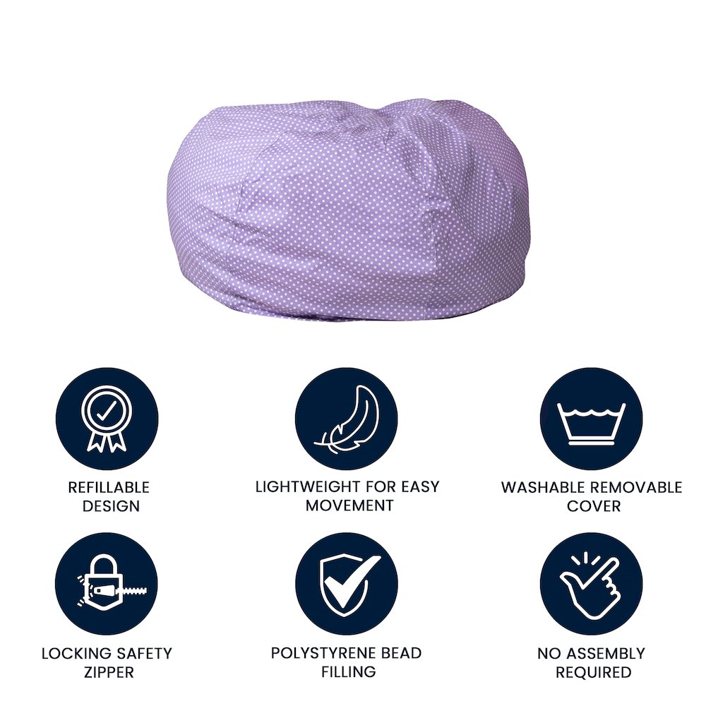 Oversized Lavender Dot Refillable Bean Bag Chair for All Ages. Picture 5