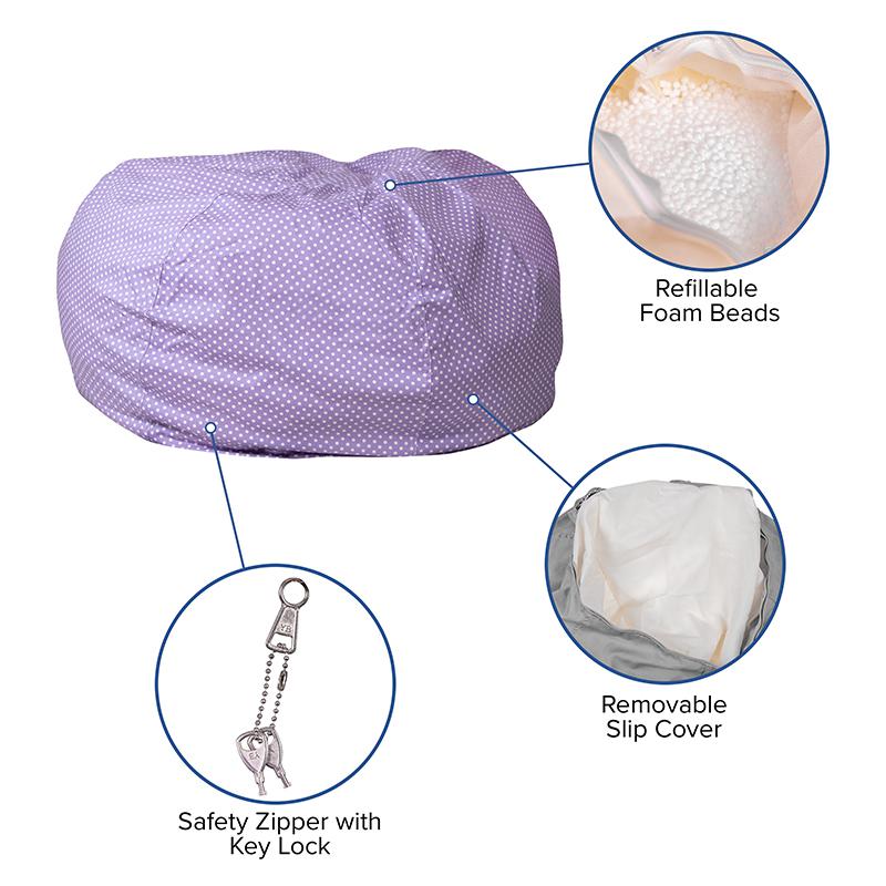 Oversized Lavender Dot Refillable Bean Bag Chair for All Ages. Picture 5