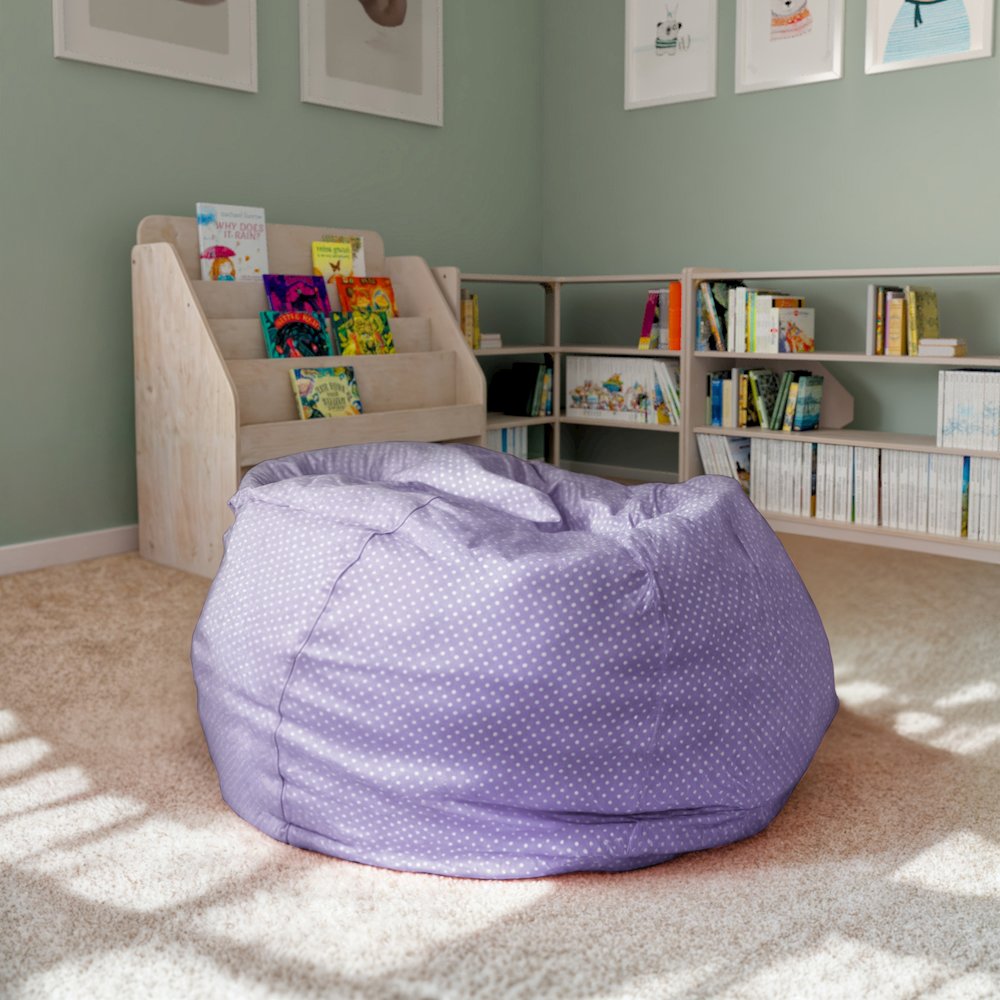 Oversized Lavender Dot Refillable Bean Bag Chair for All Ages. Picture 3