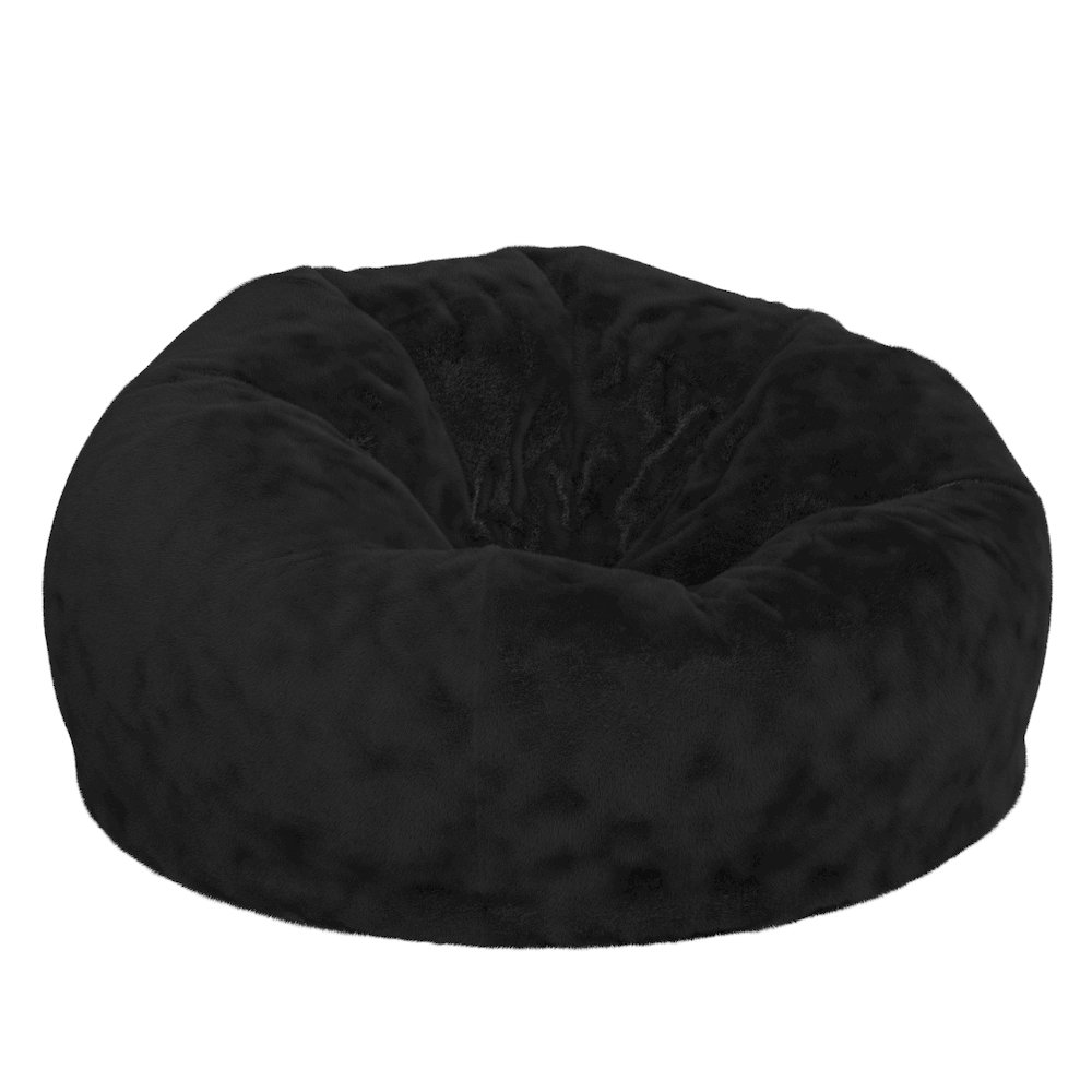 Duncan Oversized Black Furry Refillable Bean Bag Chair for All Ages. Picture 1