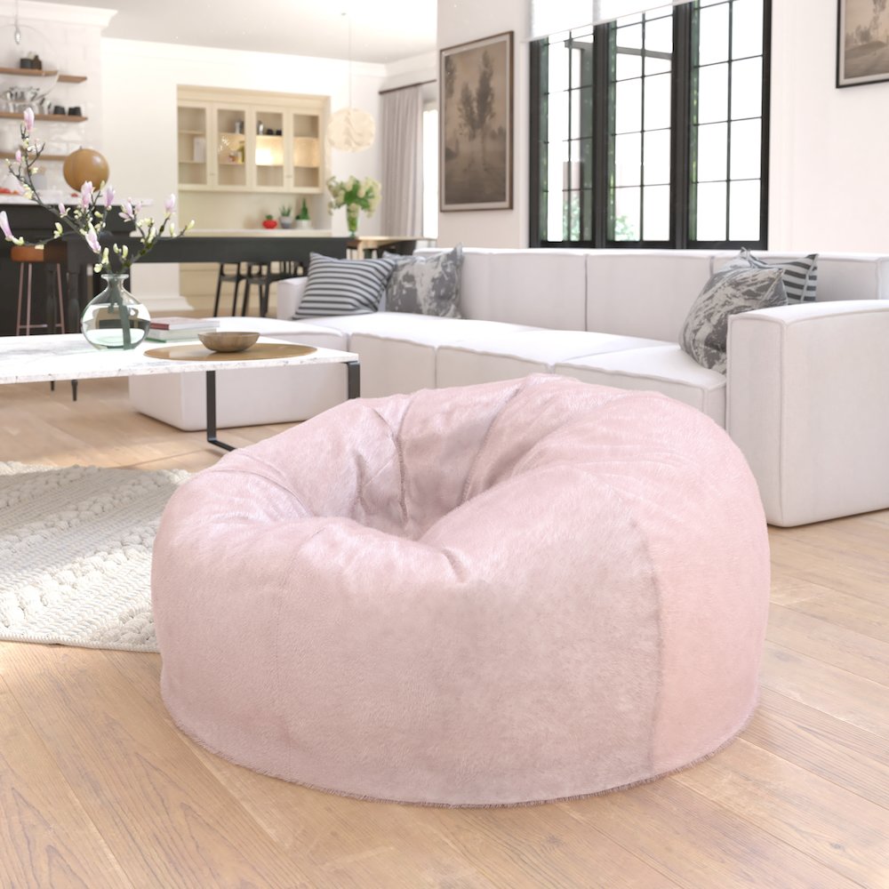 Duncan Oversized Blush Furry Refillable Bean Bag Chair for All Ages. Picture 2