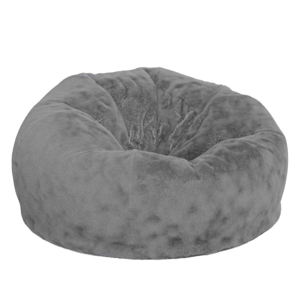 Duncan Oversized Gray Furry Refillable Bean Bag Chair for All Ages. Picture 1