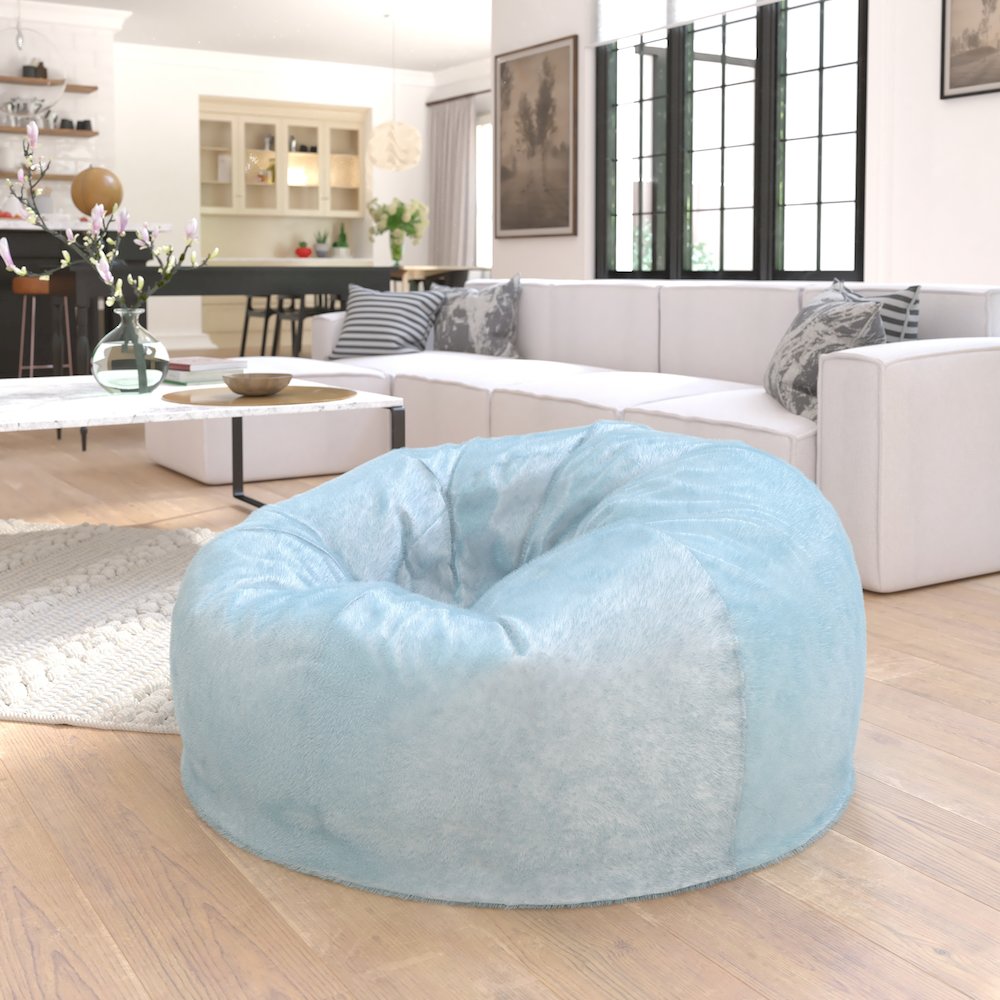 Duncan Oversized Teal Furry Refillable Bean Bag Chair for All Ages. Picture 2