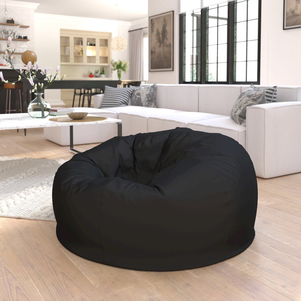 Duncan Oversized Solid Black Refillable Bean Bag Chair for All Ages. Picture 2